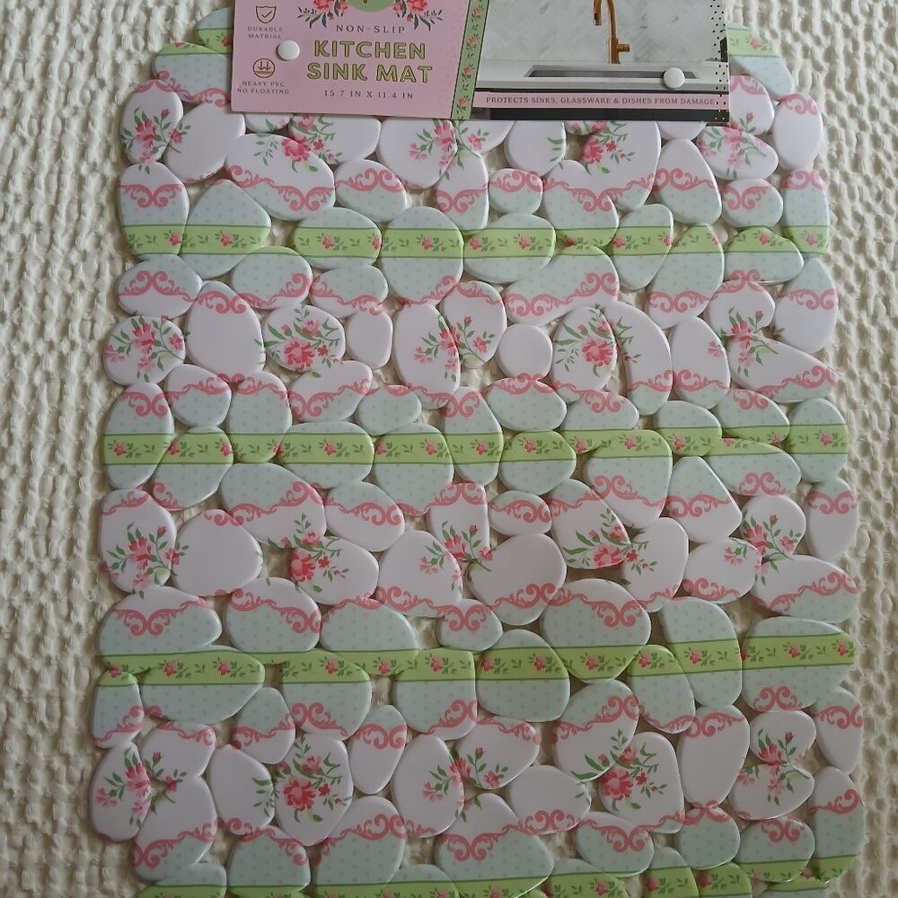 Listing For STEVE - 2 Kitchen Sink Mats-Coquette Pink Pastel Floral Non-Slip NWT - Picture 10 of 10